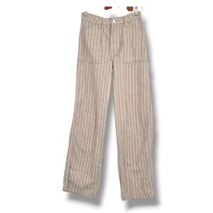 H&M Divided Womens Beige‎ Black Vertical Striped Painter Utility Pants Size 2